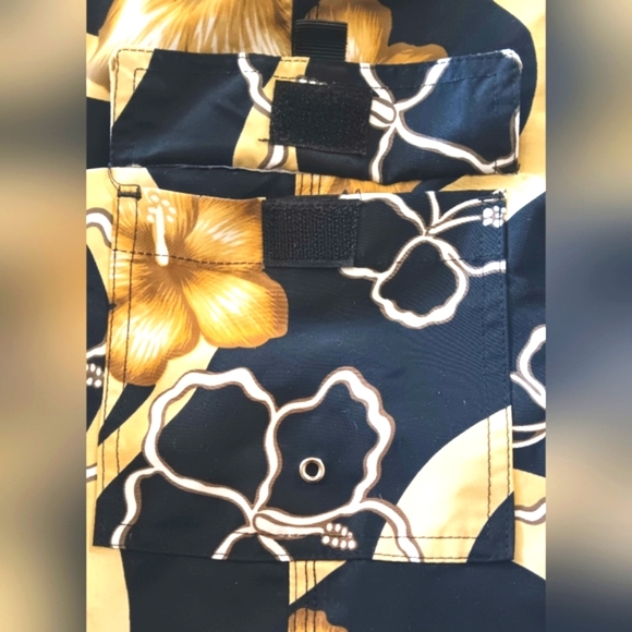 Hawaiian Board Shorts 40 Pocket Surf Trunks Beach Black Gold White - Picture 7 of 13